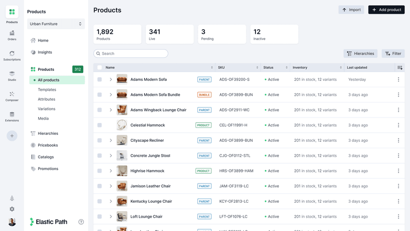 Elastic Path Product Grid