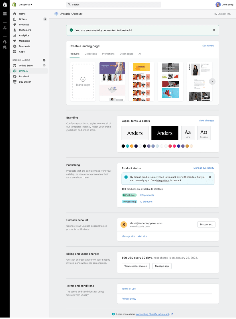 Elastic Path Shopify Start Screen