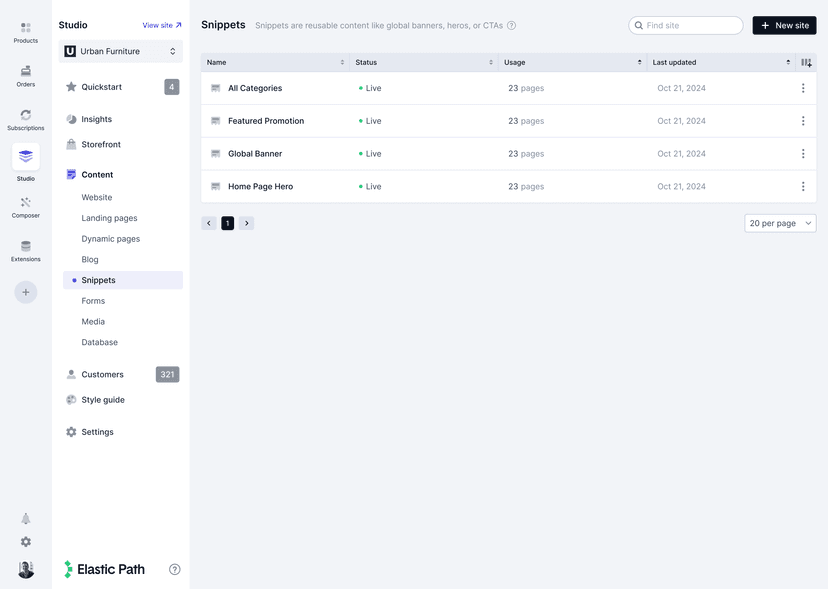 Elastic Path Studio Snippets