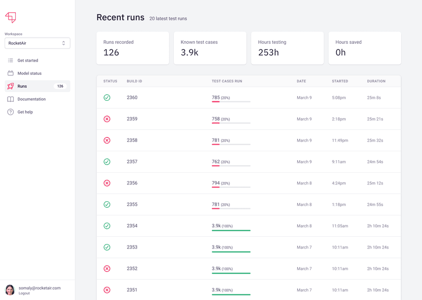 Launchable Recent Runs