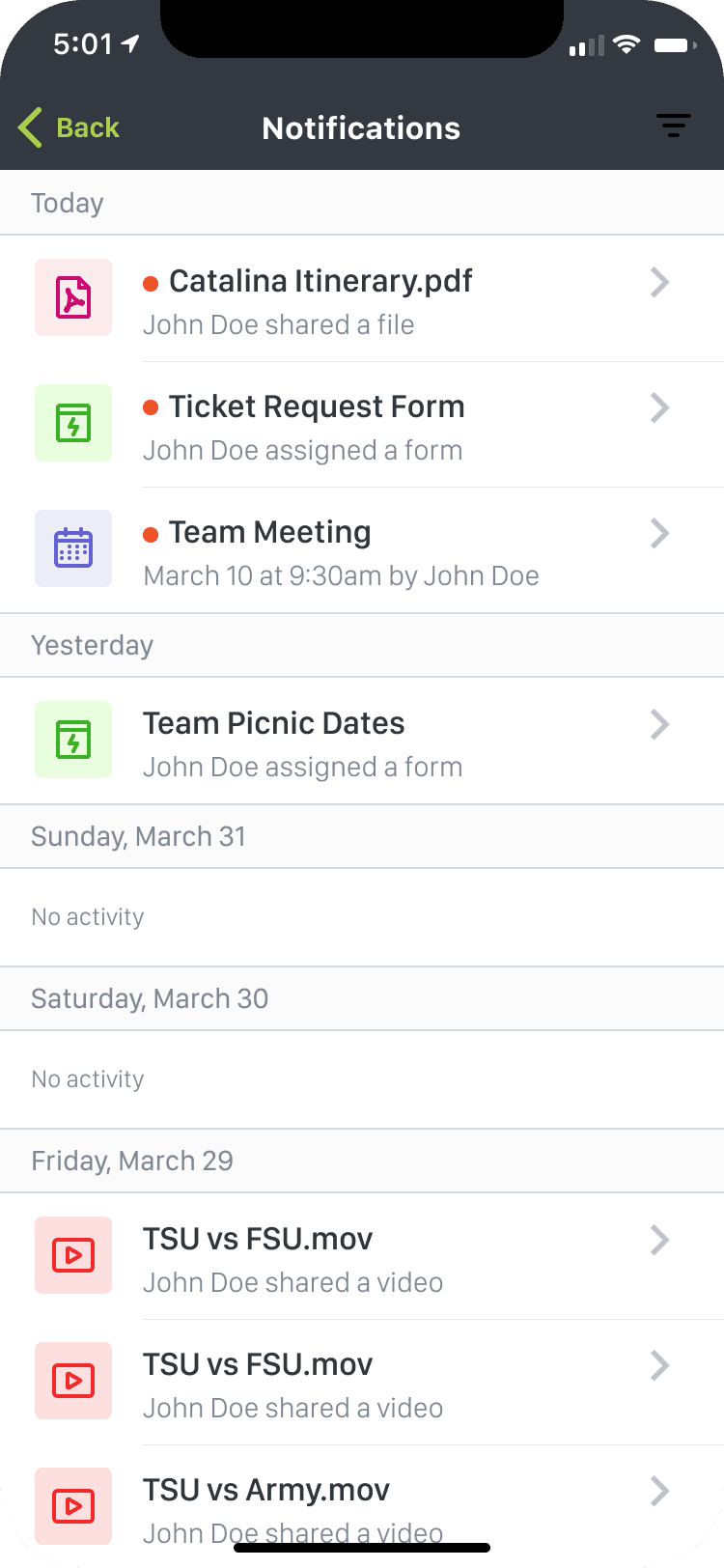 Teamworks Activity Feed