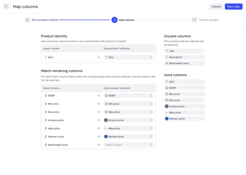 Gierd Import Map Columns